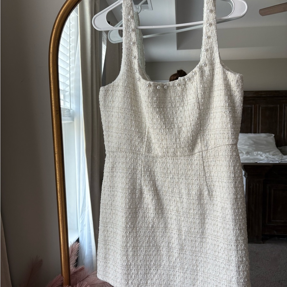 Francesca’s Linda Pearl Neck Line Tweed Mini Dress